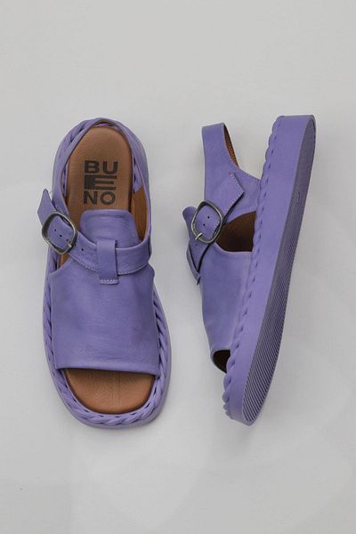 Bueno Shoes Sandale de damă din piele liliac - design plat 01wy9103