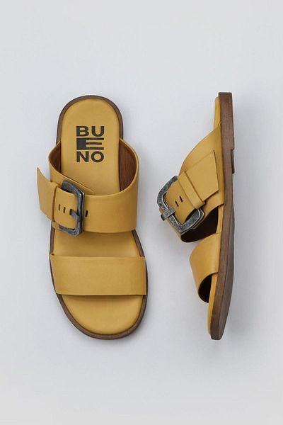 Bueno Shoes Papuci plati din piele galbena pentru femei - 01wy2001