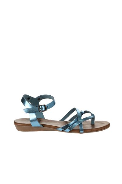 Bueno Shoes Sandale de damă din piele albastră strălucitoare - 01wu7427