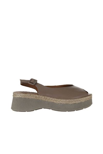 Bueno Shoes Gri Deri Kadın Dolgu Topuklu Sandalet 01wy8200