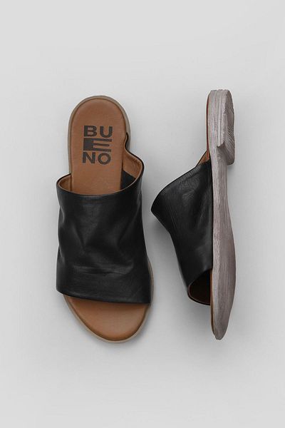 Bueno Shoes Papuci plati din piele neagra pentru femei - 01wq2009