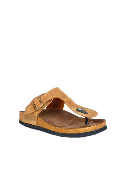 Bueno Shoes Sarı Greyzi Deri Erkek Parmak Arası Terlik 05mt101