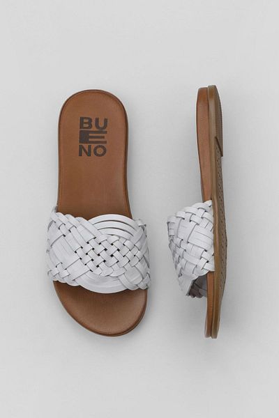 Bueno Shoes Papuci plati din piele albă pentru femei - 01wu4233