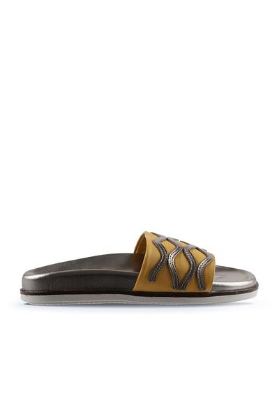 Bueno Shoes Papuci plati de dama galbeni din piele multipla - 01wu5828