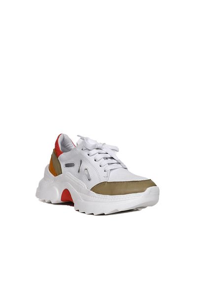 BUENO Pantofi sport de damă din piele kaki - Tocuri cu pană 01wq10100