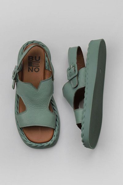 Bueno Shoes Sandale de damă din piele verde - plate, 01wy9104