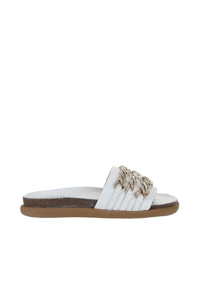 Bueno Shoes Γυναικείες λευκές δερμάτινες φλατ παντόφλες - 01wu4708