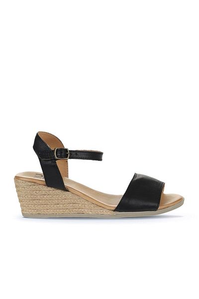 Bueno Shoes Wedge Heeled Black Leather Women's Espadrille Sandals - 01ws11101