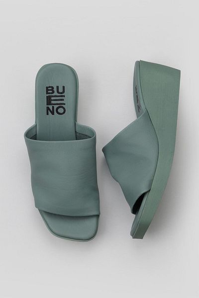 Bueno Shoes Πράσινες δερμάτινες γυναικείες παντόφλες με τακούνι - 01wy2404