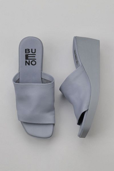 Bueno Shoes Papuci de damă din piele albastră cu toc pană - 01wy2404