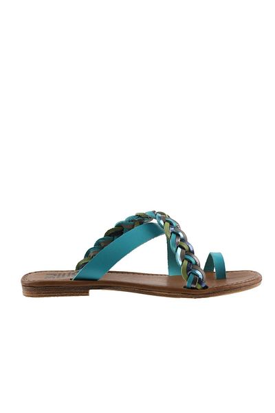Bueno Shoes Turkuaz Multi Deri Kadın Parmak Arası Terlik 01wu3419
