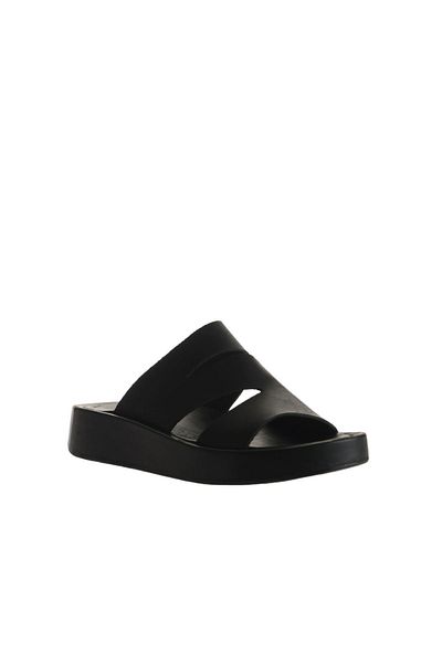 Bueno Shoes Γυναικείες παντόφλες μαύρες δερμάτινες με σφήνα τακούνια - 01wu4629
