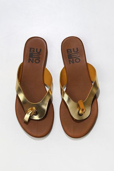Bueno Shoes Papuci de damă din piele galben strălucitor - Flip Flops, 01wu7446