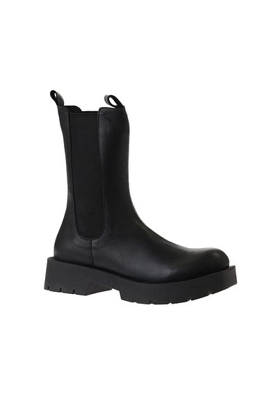 Bueno Shoes Cizme negre de damă din piele - Design plat 01wt2516