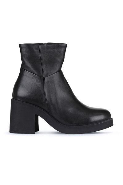 Bueno Shoes Δερμάτινες μαύρες γυναικείες μπότες με τακούνι - 01wz7100