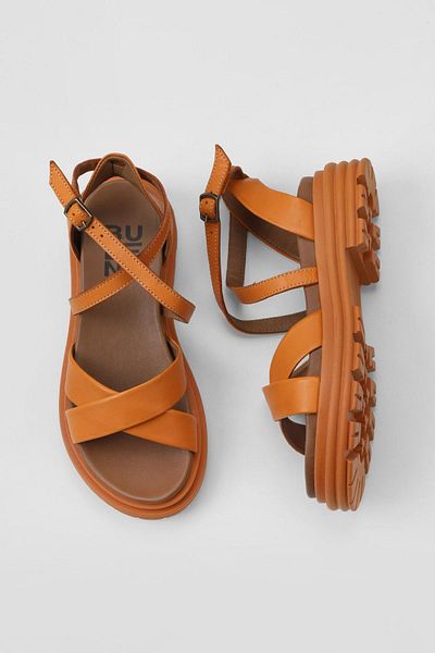 Bueno Shoes Sandale de damă din piele portocalie cu toc pană - 01wy8305