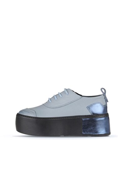Bueno Shoes Mavi Deri Kadın Dolgu Topuklu Ayakkabı 01ws7000