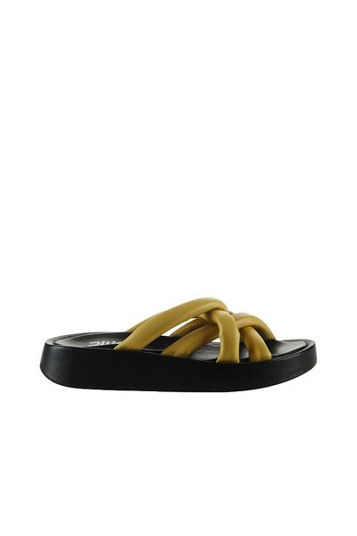 Bueno Shoes Papuci de damă din piele cu toc cu pană - Galben Negru 01wu4606