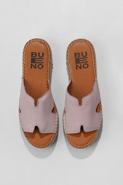 Bueno Shoes Δερμάτινες γυναικείες παντόφλες Espadrille με ροζ σφήνα τακούνι - 01wu5105