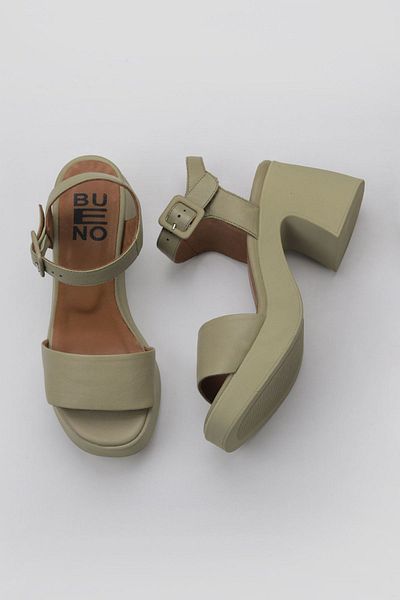 Bueno Shoes Pantofi de damă din piele kaki cu toc pană - 01wy12204