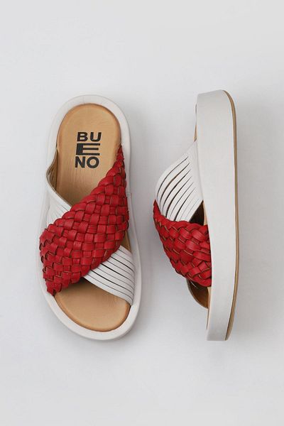 Bueno Shoes Papuci de damă din piele roșu alb cu toc pană - 01wu4624