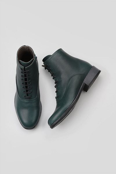 Bueno Shoes Πράσινες Δερμάτινες Γυναικείες Μπότες - Flat Cut 01wr3303