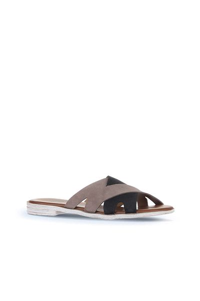 Bueno Shoes Γυναικείες flat παντόφλες Alf Suede - Γκρι Μαύρο 01wa3014