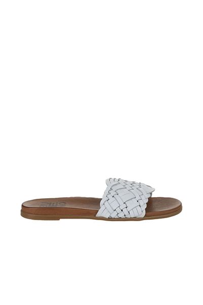 Bueno Shoes Papuci plati din piele albă pentru femei - 01wu4233