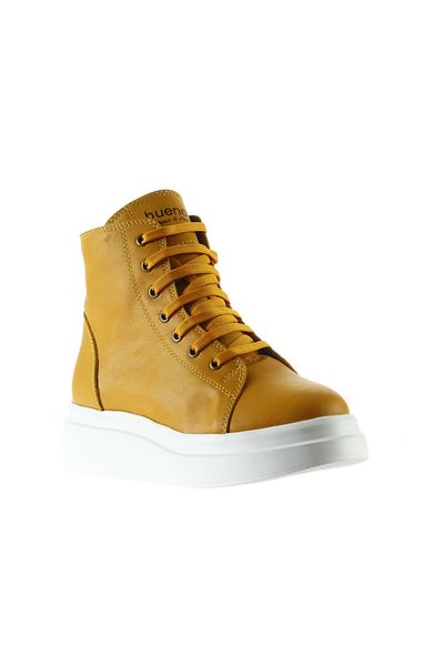 Bueno Shoes Δερμάτινες γυναικείες μπότες με τακούνι - κίτρινο 01wt4708
