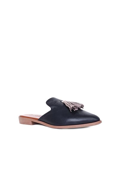 Bueno Shoes Papuci plati din piele de nurca neagra pentru femei - 01wn0111