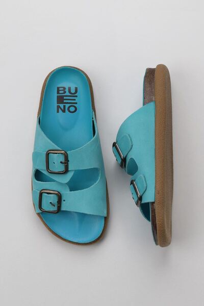 Bueno Shoes Turkuaz Nubuk Kadın Düz Terlik 01ws11001