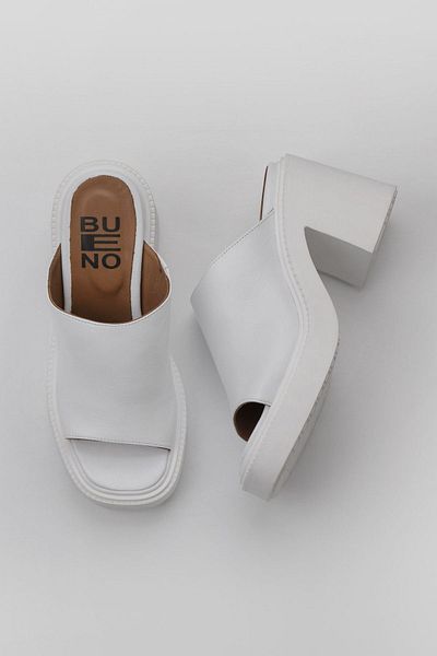 Bueno Shoes Papuci de damă din piele albă cu toc - 01wy12702