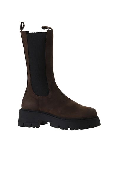 Bueno Shoes Dark Nubuck Brown γυναικείες μπότες με τακούνι - 01wv3115