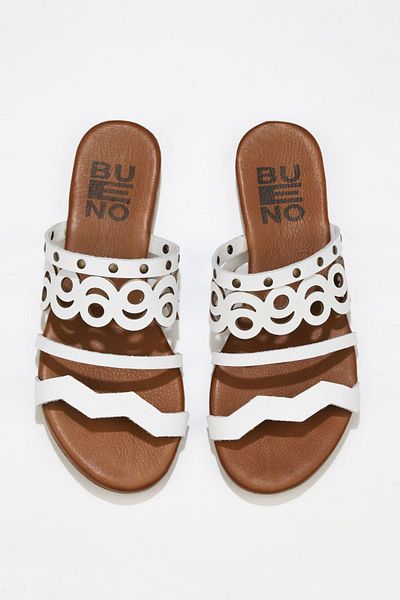 Bueno Shoes Papuci plati din piele albă pentru femei - 01wu7445