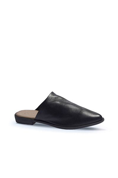 BUENO Shoes Siyah Deri Kadın Düz Terlik 01wn0124
