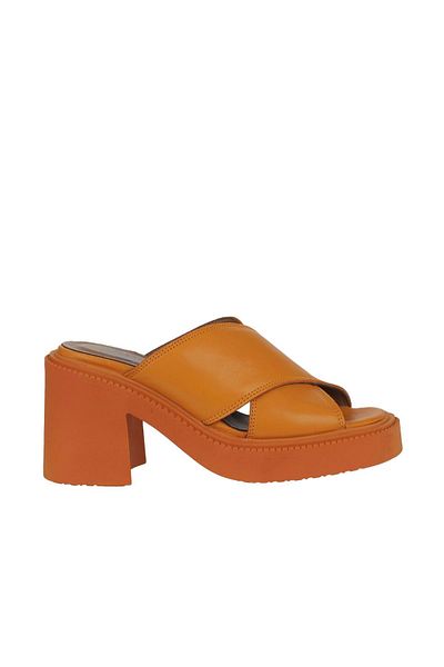 Bueno Shoes Pantofi cu toc de damă din piele portocalie - 01wy12703