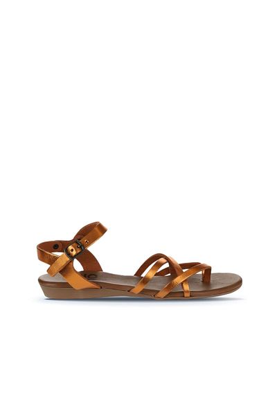 Bueno Shoes Sandale de damă din piele portocalie strălucitoare - 01wu7427