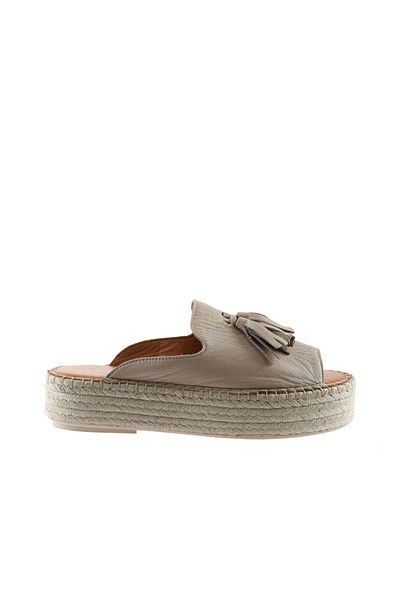 Bueno Shoes Papuci de damă din piele gri cu toc pană espadrille - 01wq3511