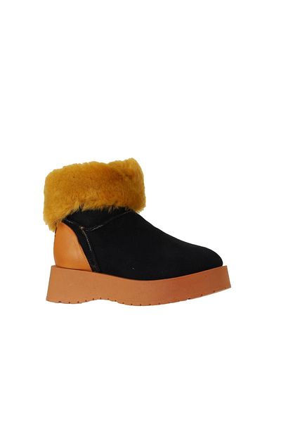 Bueno Shoes Πορτοκαλί Μαύρο Δερμάτινο-Σουέντ Γυναικείες Μπότες - Wedge Heel 01wv1315
