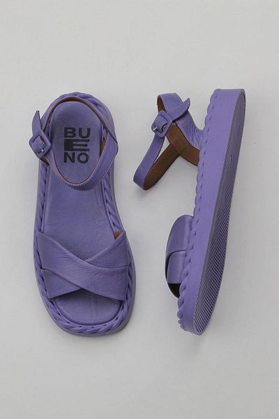 Bueno Shoes Sandale de damă din piele liliac - design plat 01wy9102
