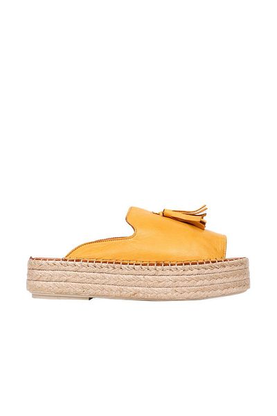BUENO Shoes Sarı Deri Kadın Dolgu Topuklu Espadril Terlik 01wq3511