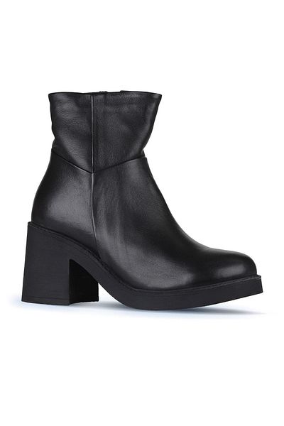 Bueno Shoes Δερμάτινες μαύρες γυναικείες μπότες με τακούνι - 01wz7100