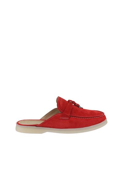 Bueno Shoes Papuci plati din piele intoarsa rosie pentru femei - 05wt103