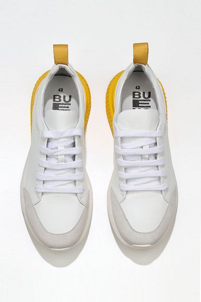 Bueno Shoes Ανδρικά Αθλητικά Παπούτσια Λευκό Κίτρινο - Δερμάτινο, 01mq5500