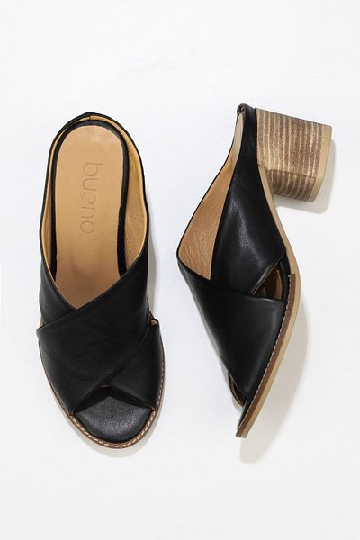 Bueno Shoes Papuci de damă din piele neagră cu toc - 01wn6108