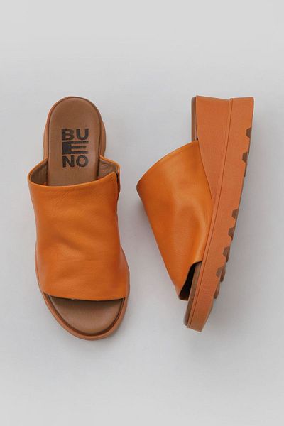 Bueno Shoes Πορτοκαλί Δερμάτινες Γυναικείες Παντόφλες - Wedge Heel 01wy8605