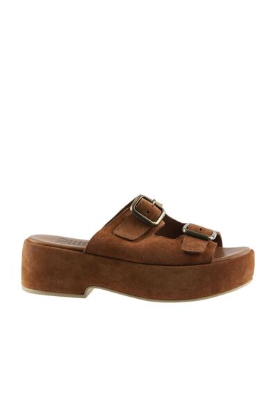 Bueno Shoes Taba Süet Kadın Dolgu Topuklu Terlik 01wu6013