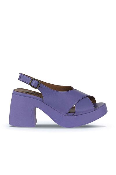 Bueno Shoes Pantofi de damă din piele liliac cu toc pană - 01wy12202