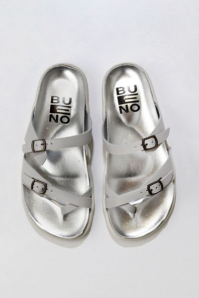 Bueno Shoes 01ws11000 Μοντέλο Γκρι Δερμάτινες Γυναικείες Σαγιονάρες