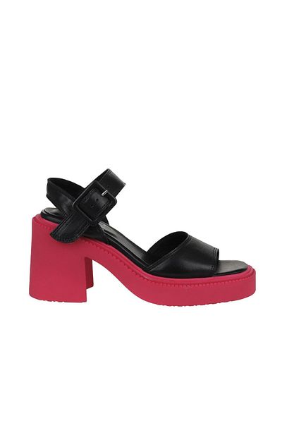 Bueno Shoes Sandale de damă din piele neagră fucsia - toc pană 01wy12705